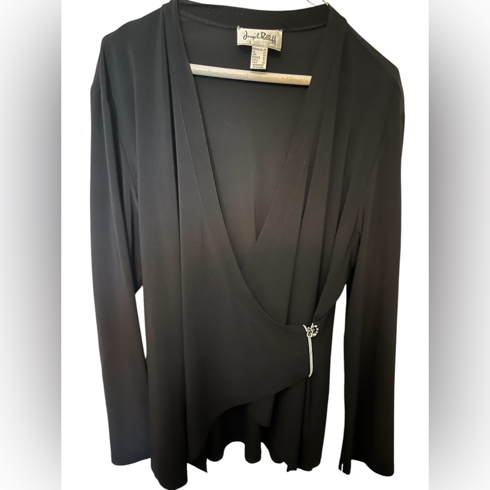 Joseph Ribkoff Black Zipper Detail Wrap Tunic Top Long Sleeve Sz 20